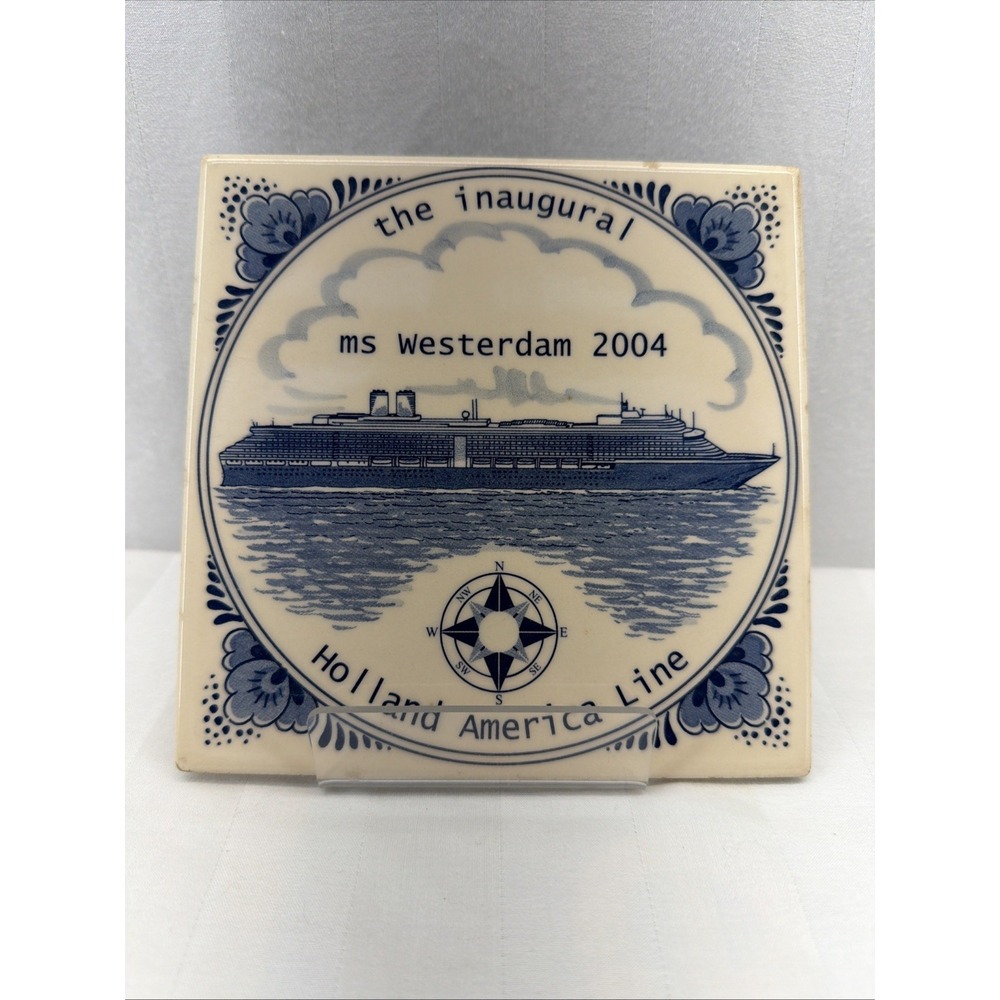 Blue Delft‎ Holland America Tile 2004 Westerdam Coaster/Trivet Certificate 6"x6"